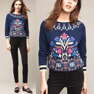 Anthropologie Floral Intarsia Sweater Top Size Small